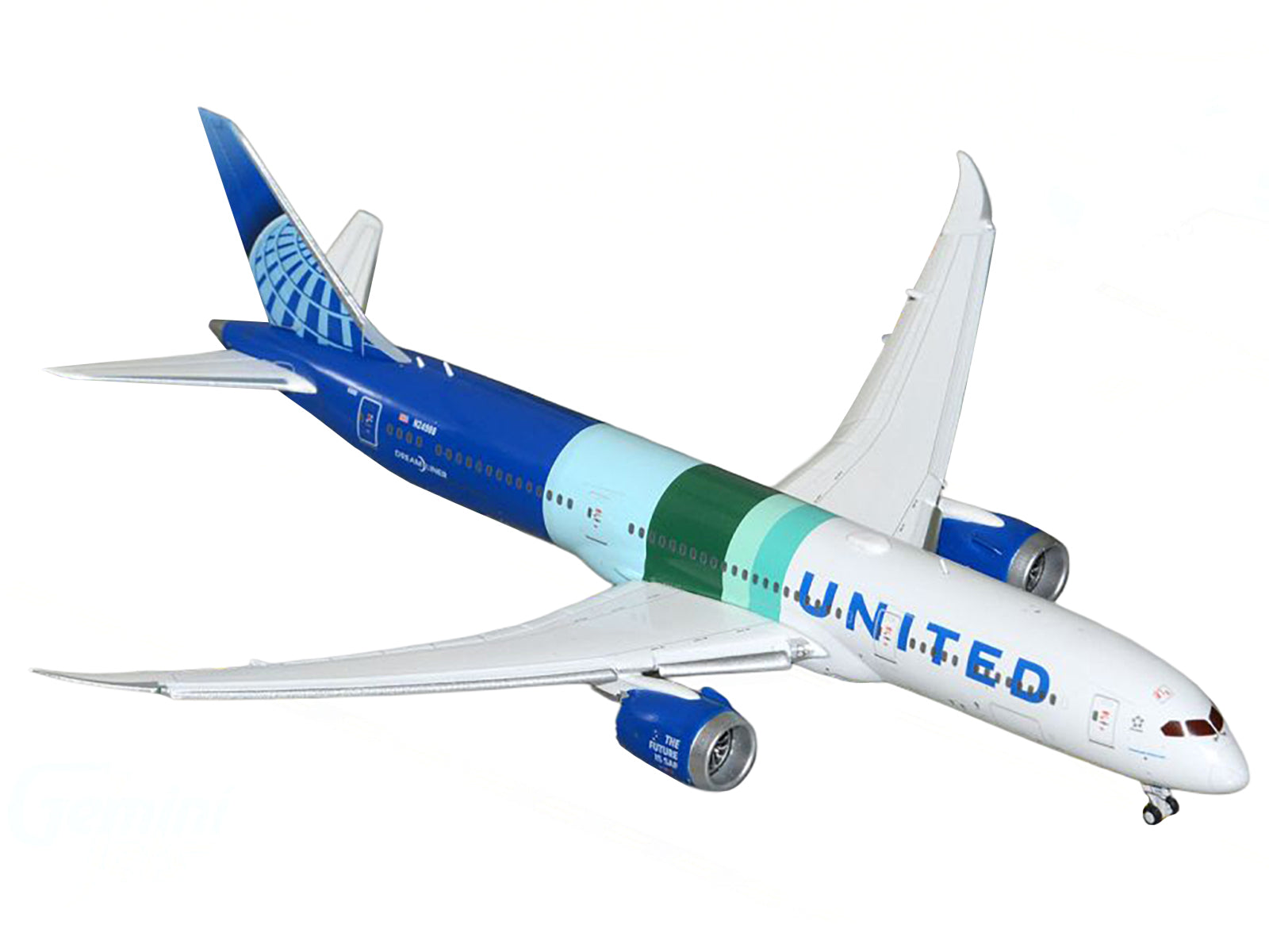 Boeing 787-9 Commercial Aircraft with Flaps Down "United Airlines - The Future is SAF" (N24988) White and Blue with Stripes 1/400 Diecast Model Airplane by GeminiJets - image 2