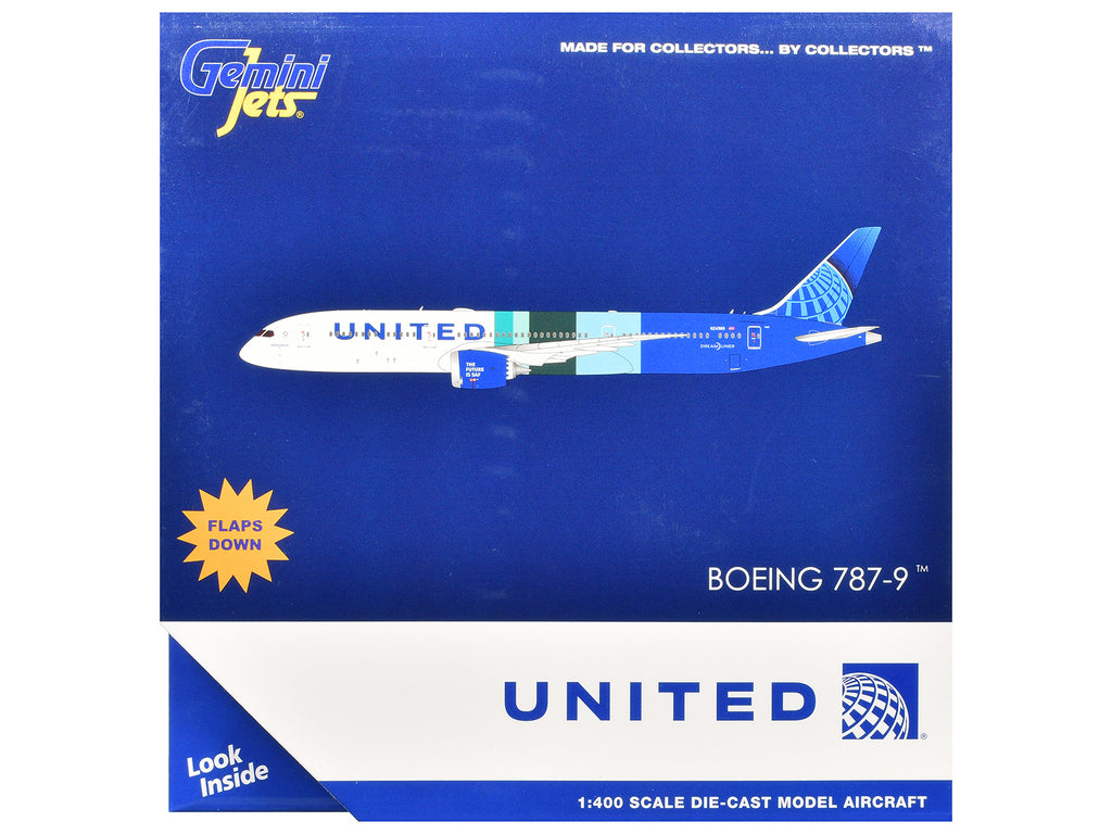 Boeing 787-9 Commercial Aircraft with Flaps Down "United Airlines - The Future is SAF" (N24988) White and Blue with Stripes 1/400 Diecast Model Airplane by GeminiJets - image 3