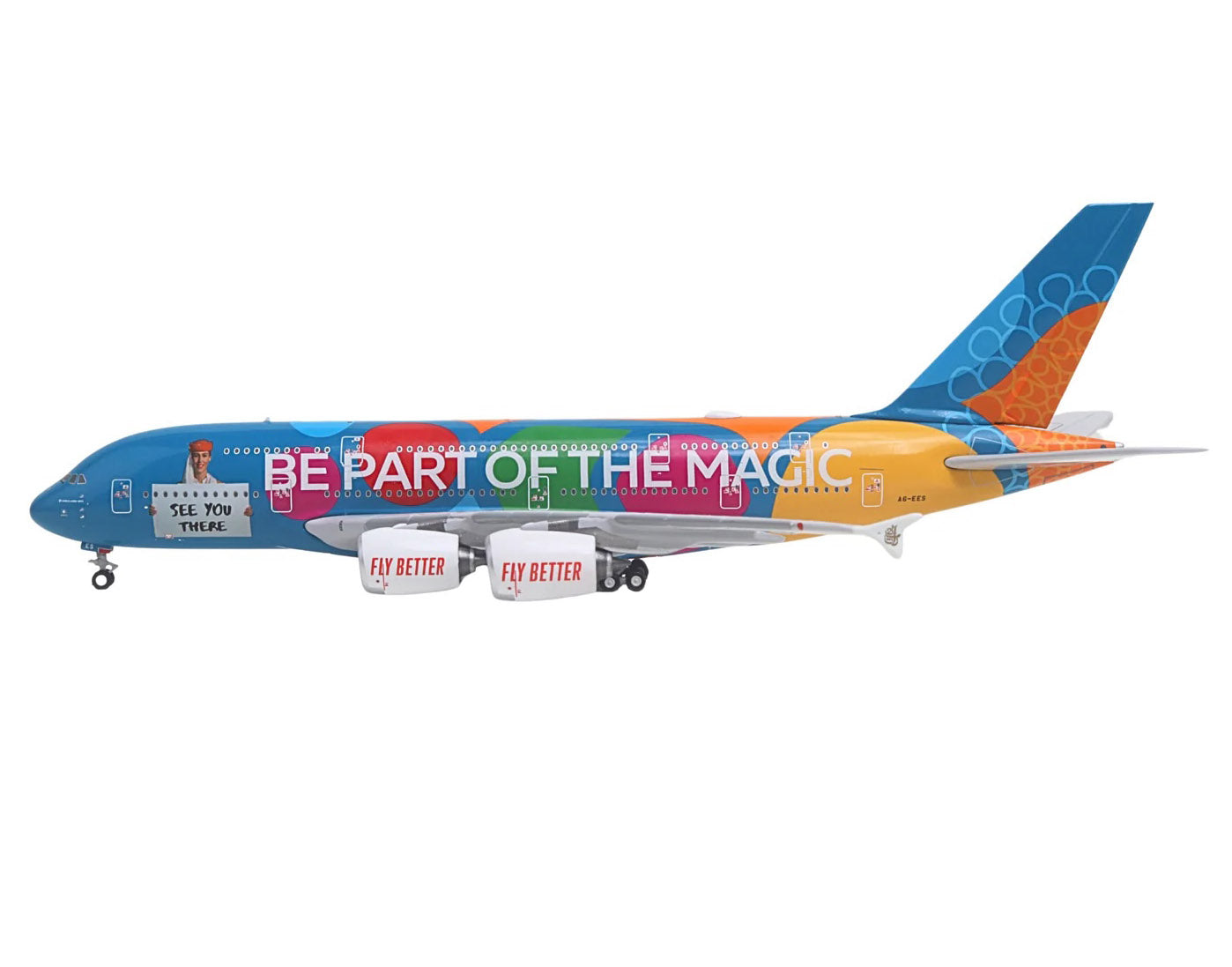 Airbus A380-800 Commercial Aircraft "Emirates Airlines - Destination Dubai" (A6-EES) Blue with Graphics 1/400 Diecast Model Airplane by GeminiJets - image 2