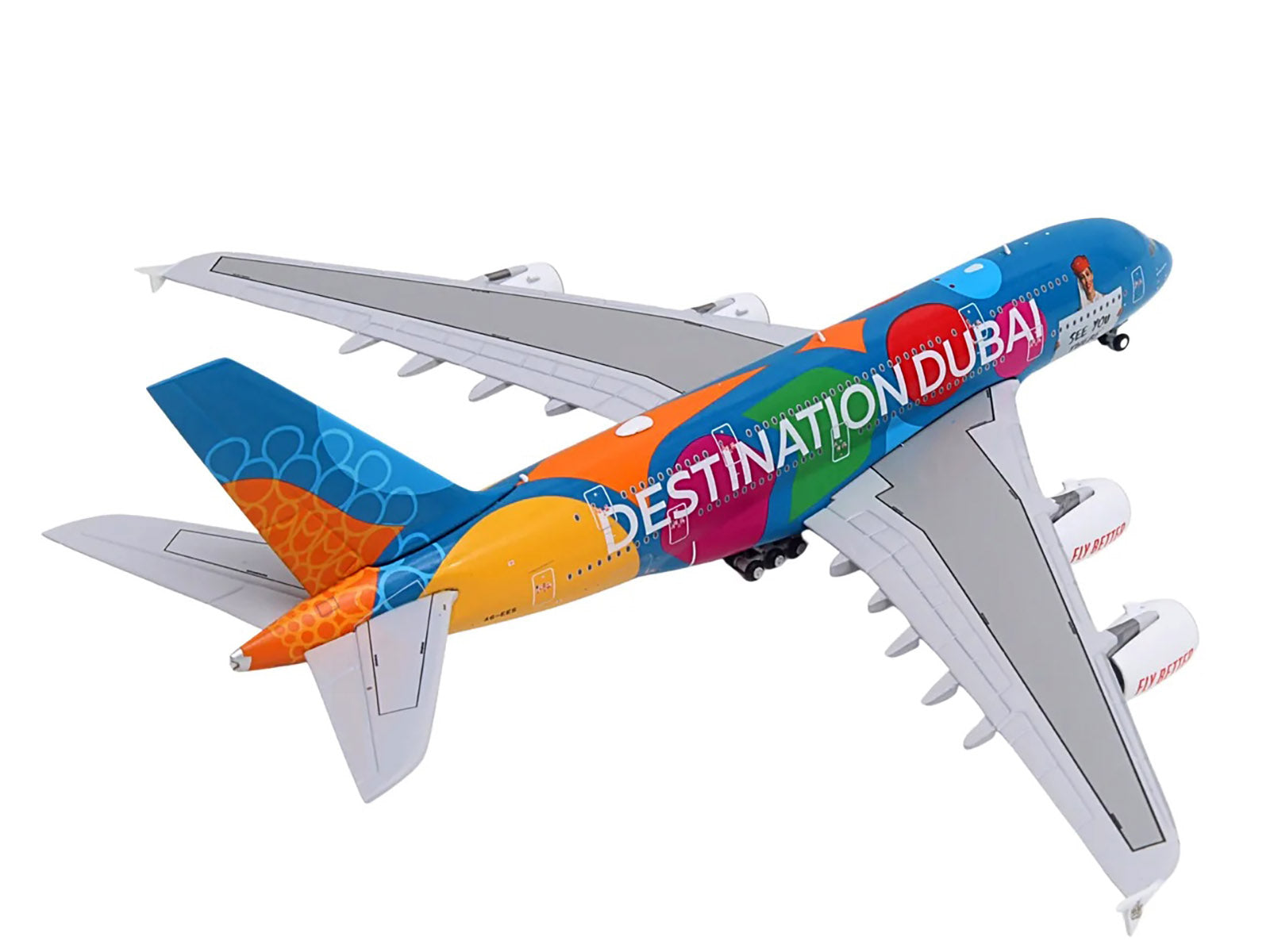 Airbus A380-800 Commercial Aircraft "Emirates Airlines - Destination Dubai" (A6-EES) Blue with Graphics 1/400 Diecast Model Airplane by GeminiJets - image 4