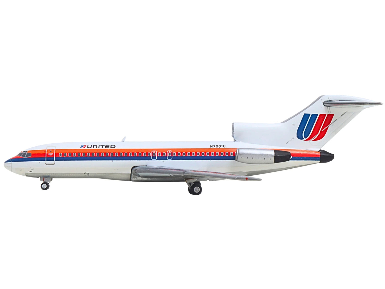 Boeing 727-100 Commercial Aircraft "United Airlines - Saul Bass Livery" (N7001U) White with Stripes 1/400 Diecast Model by GeminiJets - image 2