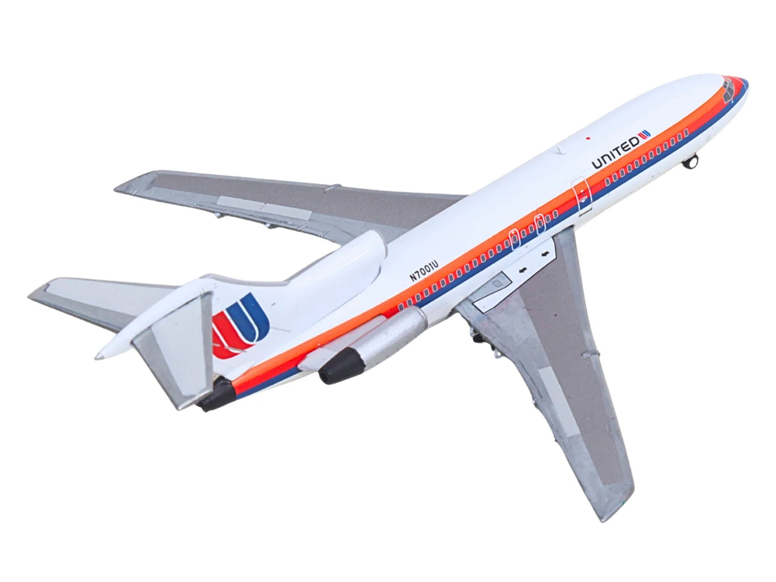 Boeing 727-100 Commercial Aircraft "United Airlines - Saul Bass Livery" (N7001U) White with Stripes 1/400 Diecast Model by GeminiJets - image 4