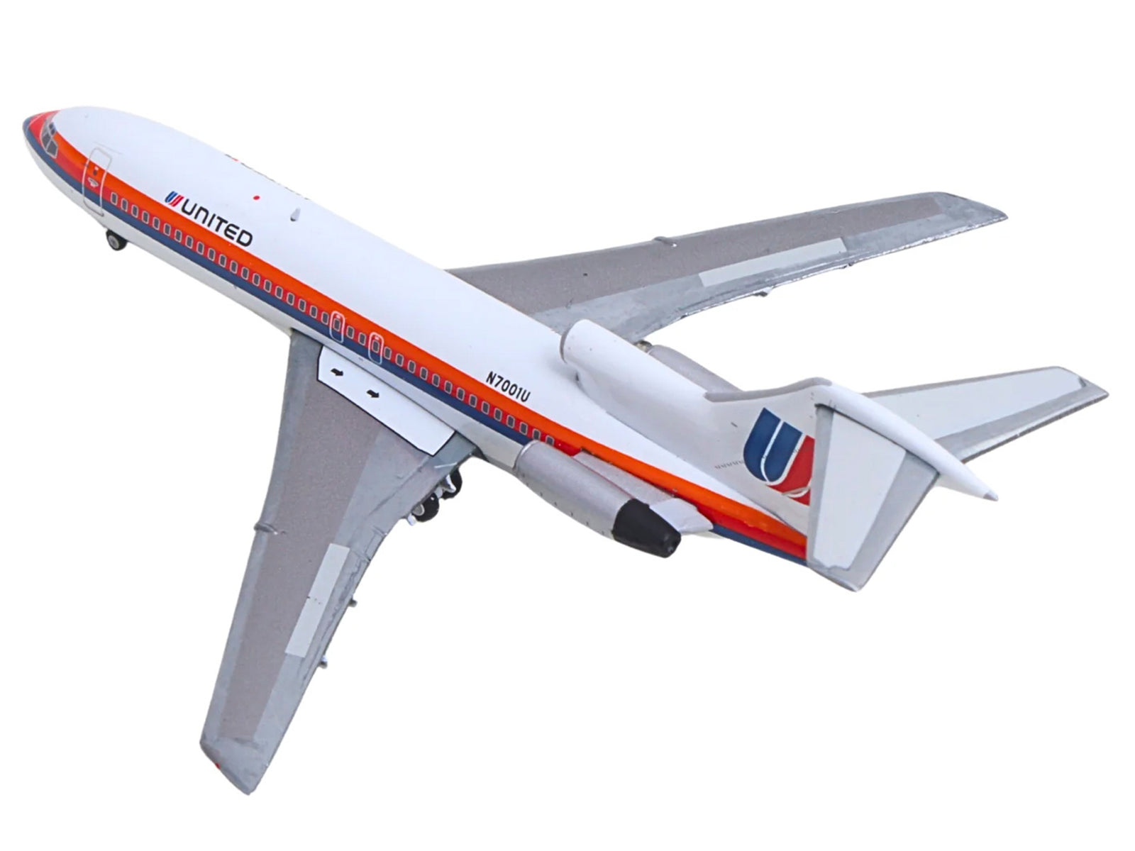 Boeing 727-100 Commercial Aircraft "United Airlines - Saul Bass Livery" (N7001U) White with Stripes 1/400 Diecast Model by GeminiJets - image 3