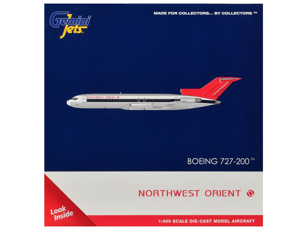 Boeing 727-200 Commercial Aircraft "Northwest Orient" (N298US) Silver with White Stripes and Red Tail 1/400 Diecast Model by GeminiJets - image 3
