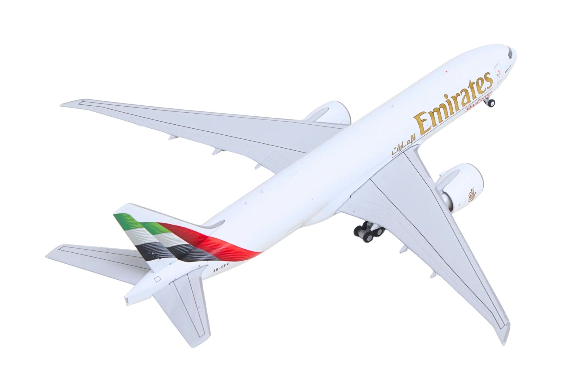 Boeing 777F Commercial Aircraft "Emirates SkyCargo" (A6-EFV) White with Striped Tail 1/400 Diecast Model by GeminiJets - image 4