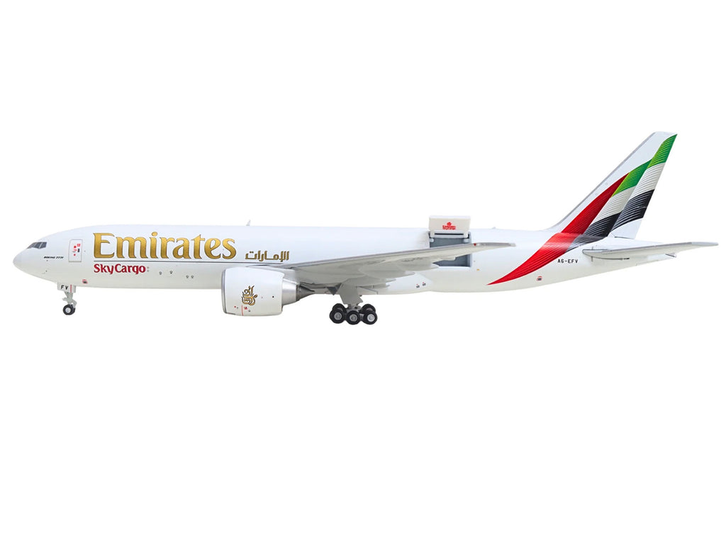 Boeing 777F Commercial Aircraft "Emirates SkyCargo" (A6-EFV) White with Striped Tail "Interactive Series" 1/400 Diecast Model by GeminiJets - image 2
