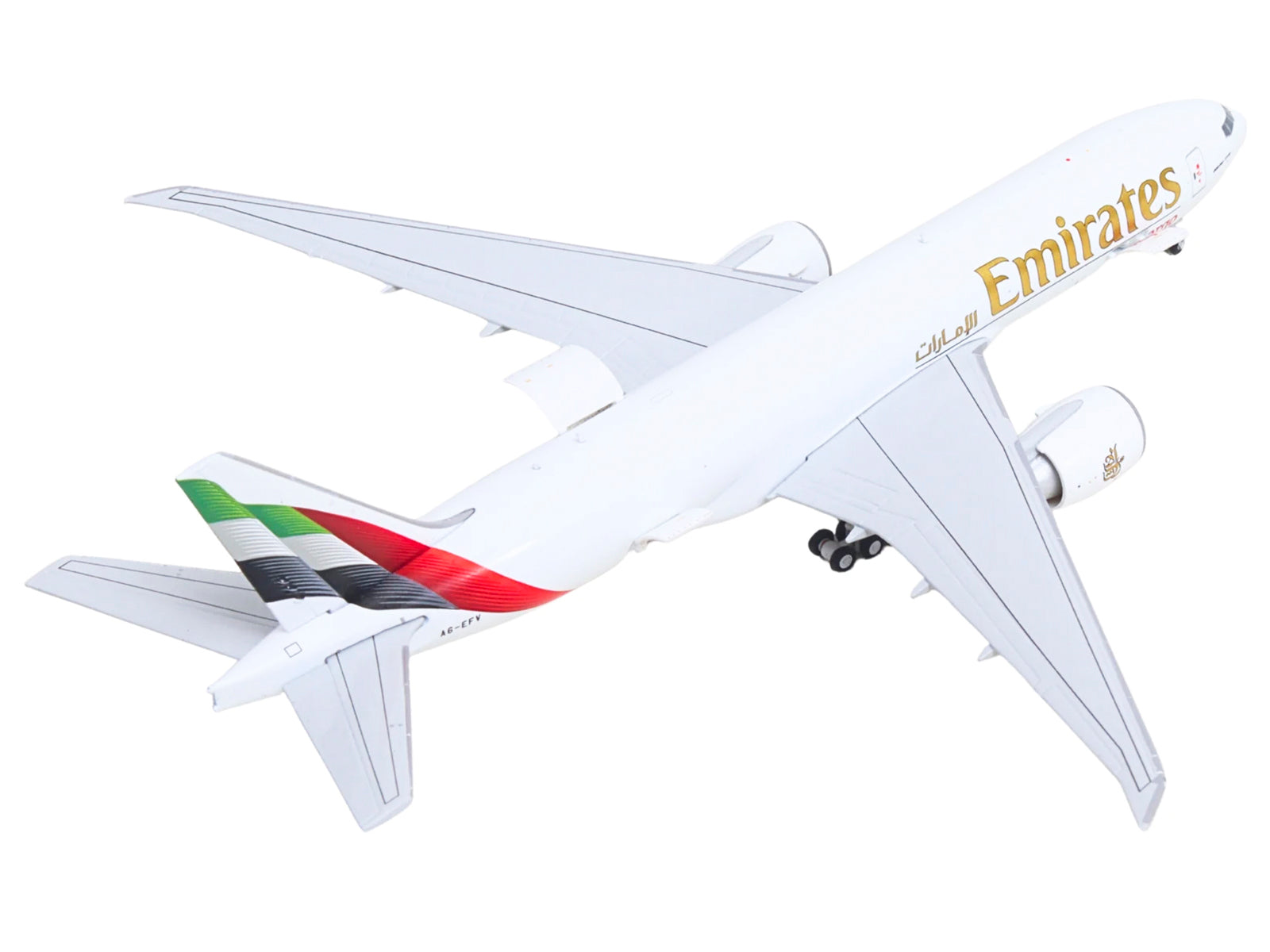 Boeing 777F Commercial Aircraft "Emirates SkyCargo" (A6-EFV) White with Striped Tail "Interactive Series" 1/400 Diecast Model by GeminiJets - image 3