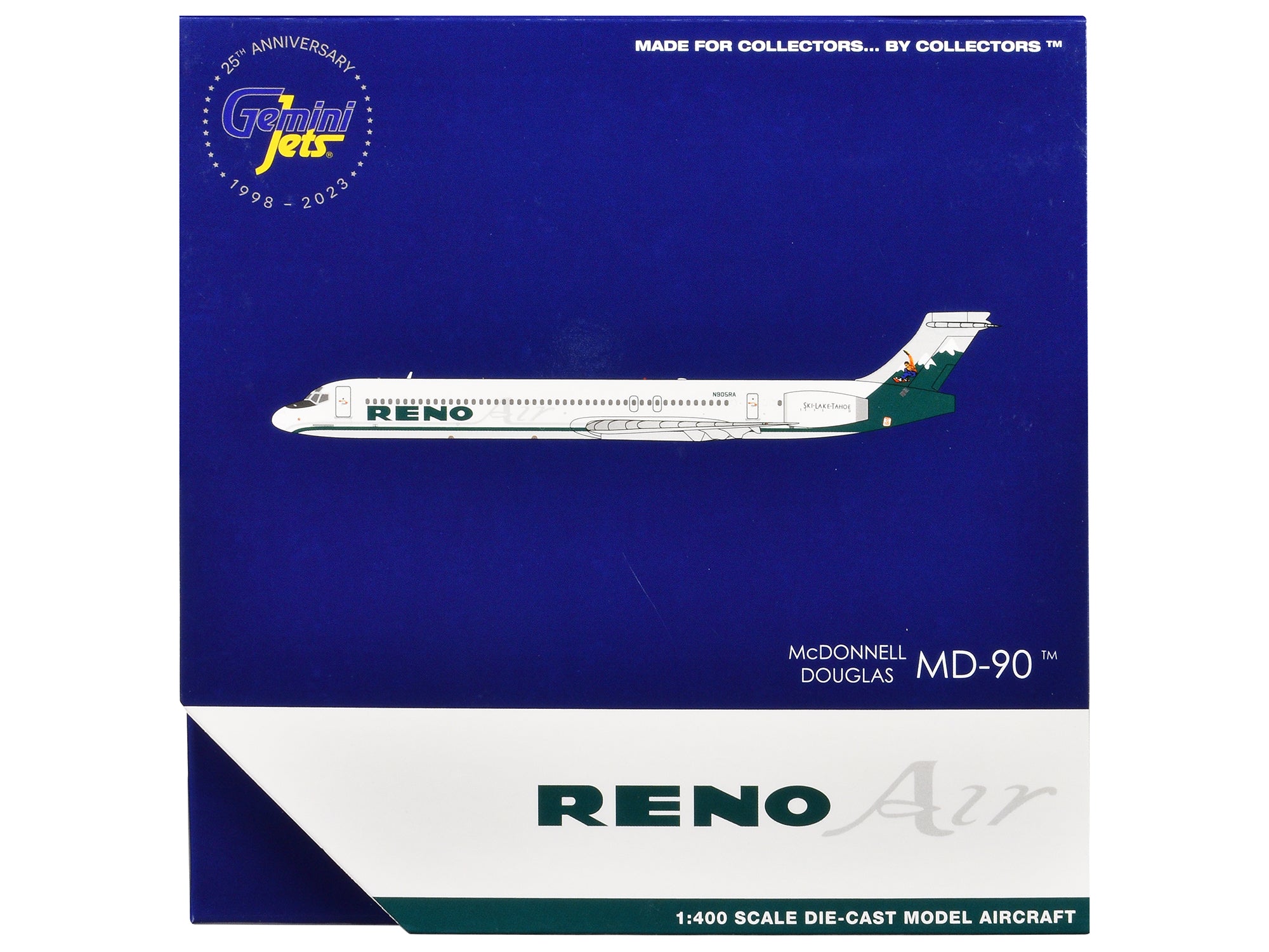 McDonnell Douglas MD-90 Commercial Aircraft "Reno Air" (N905RA) White with Green Tail 1/400 Diecast Model Airplane by GeminiJets - image 3