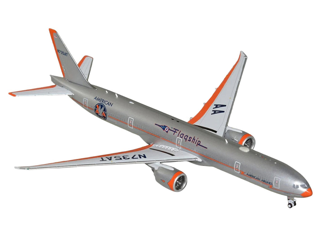 Boeing 777-300ER Commercial Aircraft "American Airlines - Flagship DFW" (N735AT) Silver with Orange Stripes 1/400 Diecast Model by GeminiJets - image 2