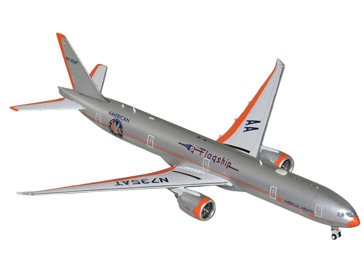 Boeing 777-300ER Commercial Aircraft "American Airlines - Flagship DFW" (N735AT) Silver with Orange Stripes 1/400 Diecast Model by GeminiJets - image 2