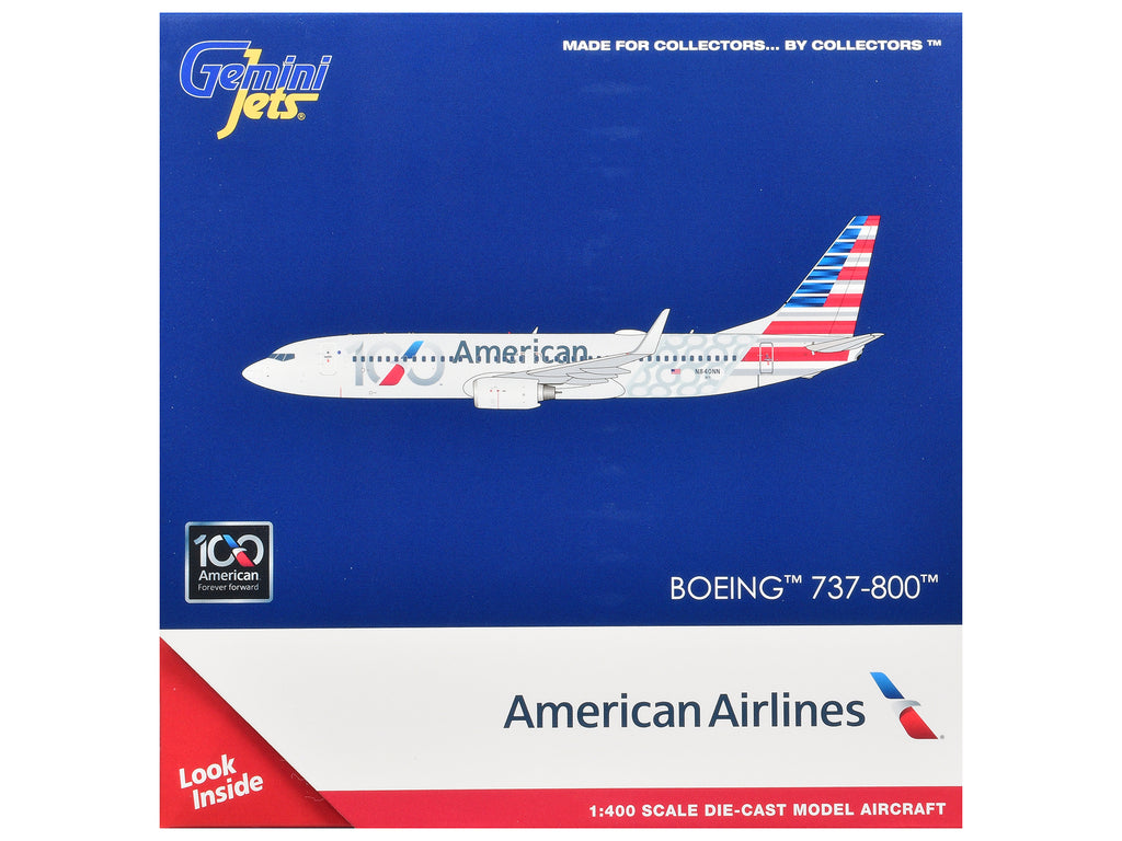 Boeing 737-800 Commercial Aircraft "American Airlines 100th Anniversary 2026" (N840NN) Gray with Tail Stripes 1/400 Diecast Model Airplane by GeminiJets