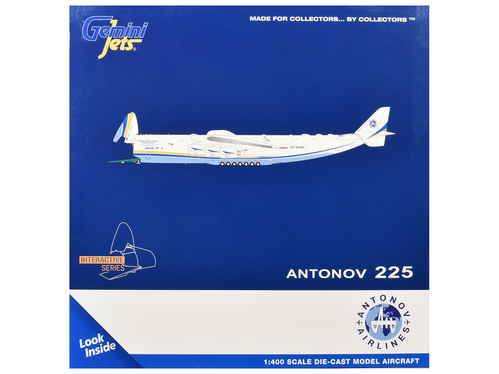 Antonov An-225 Mriya Commercial Aircraft "Antonov Airlines" (UR-82060) White with Blue and Yellow Stripes "Interactive Series" 1/400 Diecast Model by GeminiJets - image 3