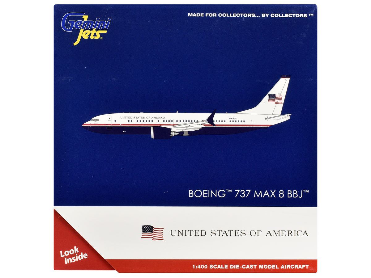 Boeing 737 MAX 8 BBJ Transport Aircraft "United States Department of Homeland Security" (N471US) White and Blue with Red Stripes 1/400 Diecast Model Airplane by GeminiJets - image 3