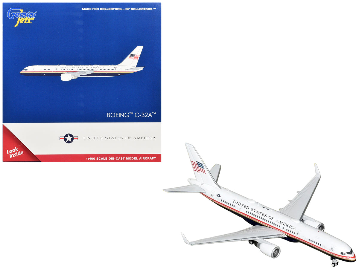 Boeing C-32A Transport Aircraft "Air Force Two - United States of America" (99-0003) White and Blue with Red Stripes 1/400 Diecast Model Airplane by GeminiJets