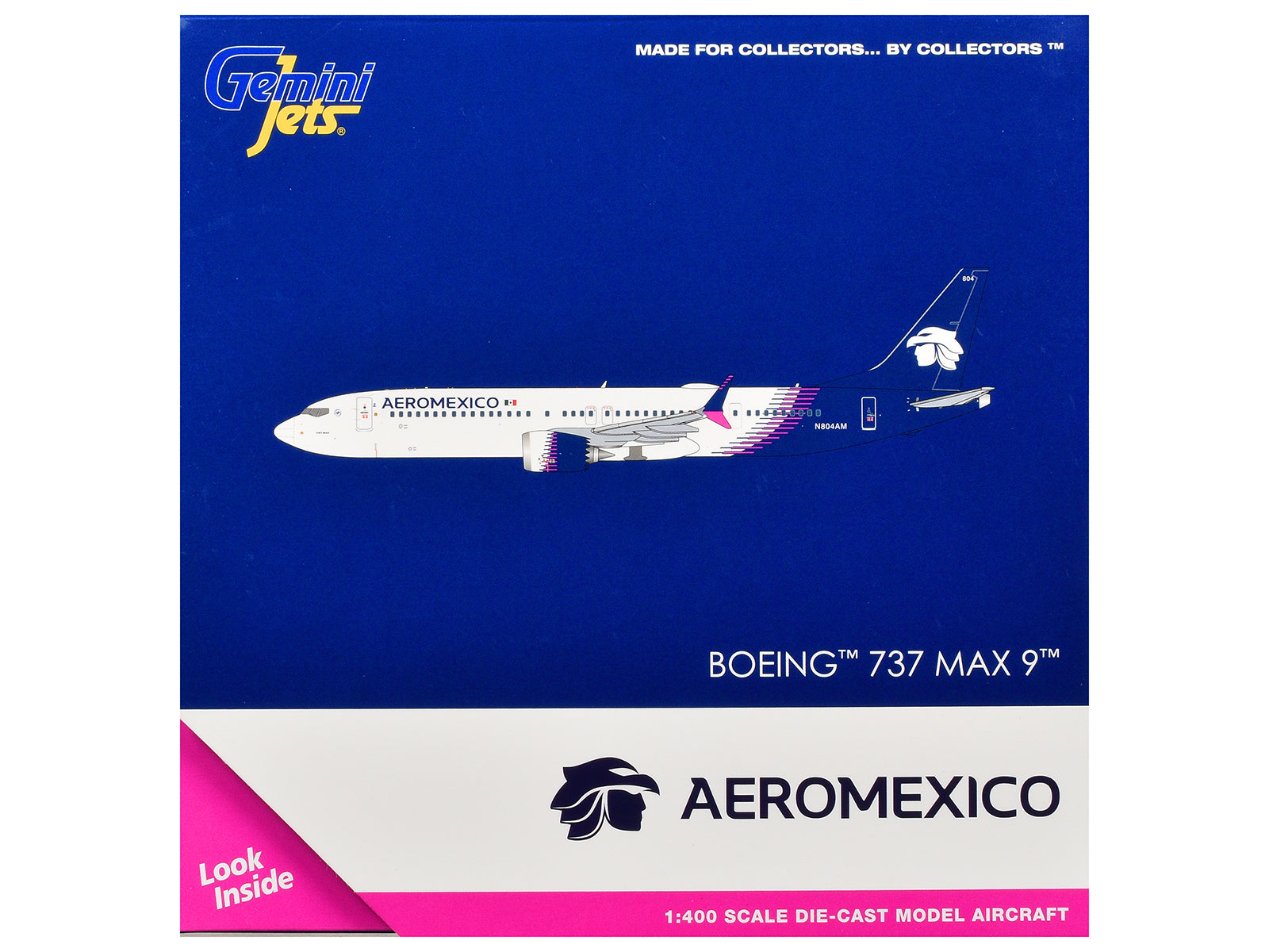 Boeing 737 MAX 9 Commercial Aircraft "Aeromexico" (N804AM) White with Blue Tail 1/400 Diecast Model Airplane by GeminiJets