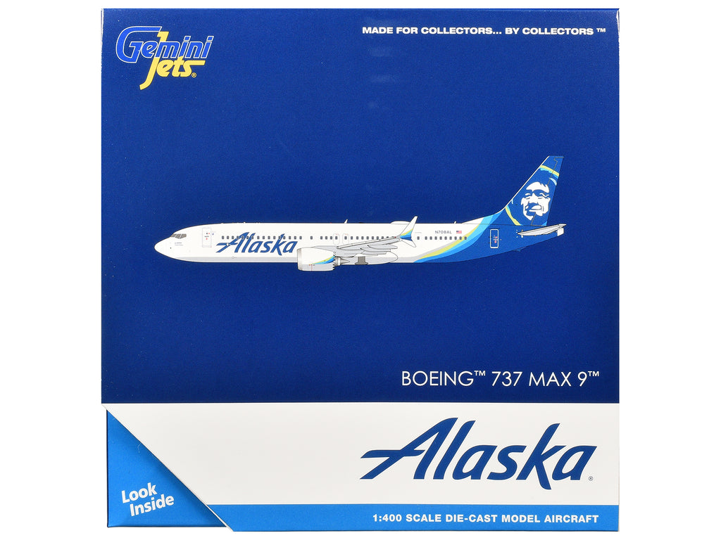 Boeing 737 MAX 9 Commercial Aircraft "Alaska Airlines" (N708AL) White with Blue Tail Graphics 1/400 Diecast Model by GeminiJets - image 3
