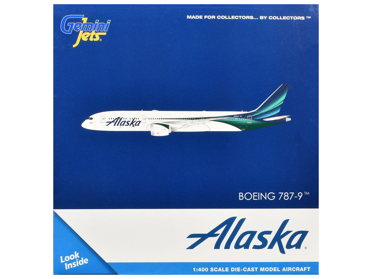 Boeing 787-9 Commercial Aircraft "Alaska Airlines" (N784HA) White with Blue and Green Tail 1/400 Diecast Model by GeminiJets