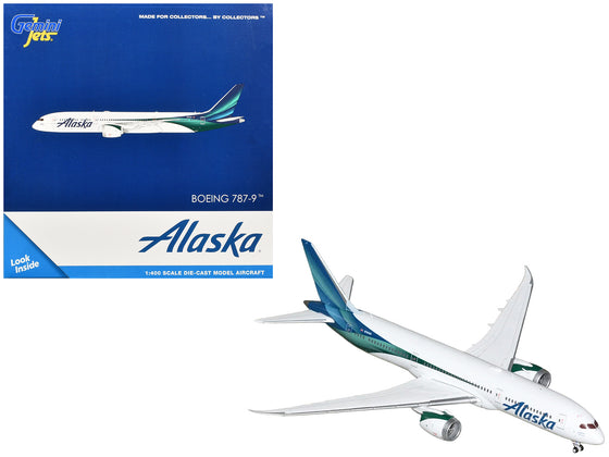 Boeing 787-9 Commercial Aircraft "Alaska Airlines" (N784HA) White with Blue and Green Tail 1/400 Diecast Model by GeminiJets