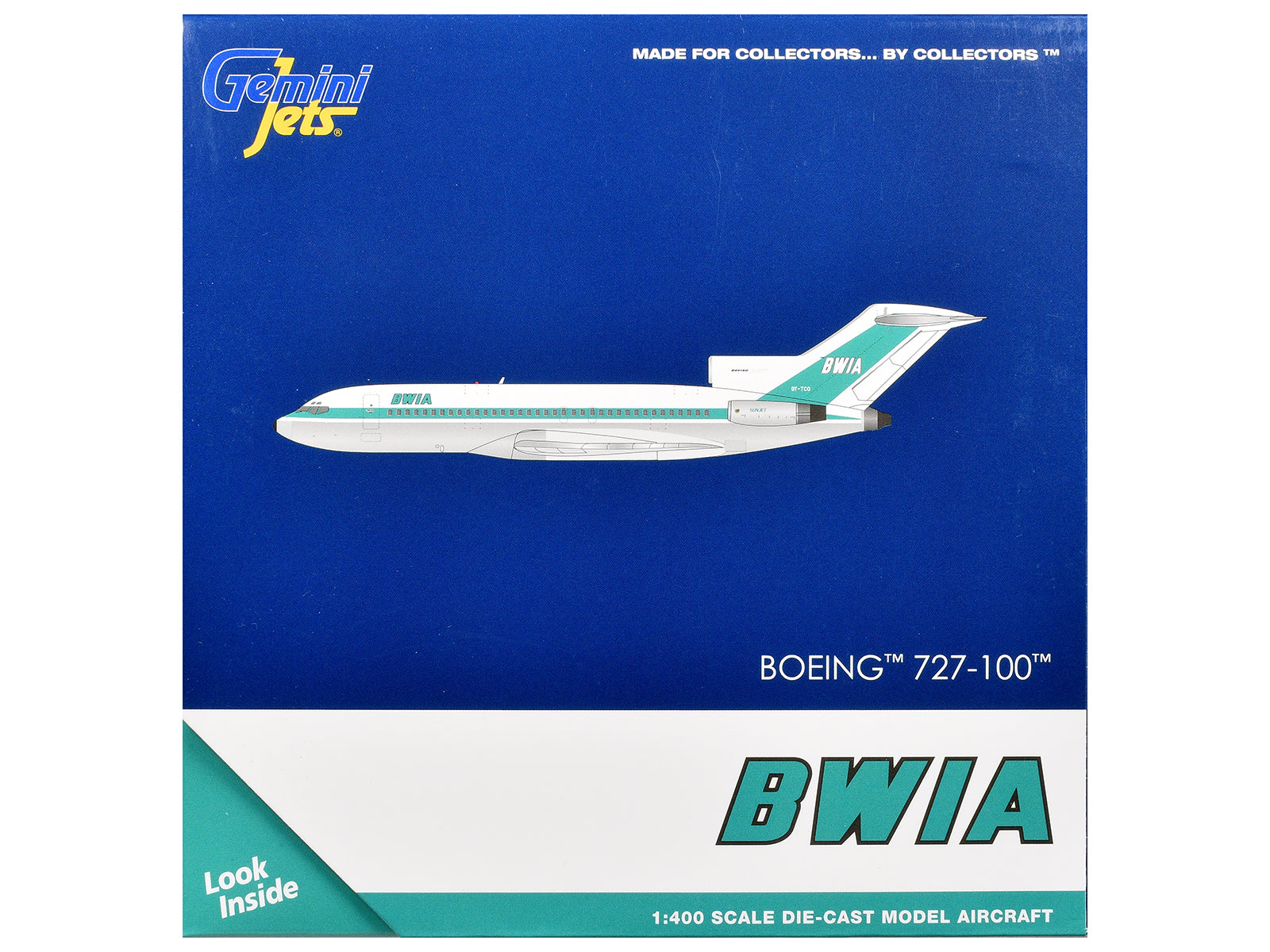 Boeing 727-100 Commercial Aircraft "British West Indian Airways" (9Y-TCO) White with Light Green Stripes 1/400 Diecast Model Airplane by GeminiJets - image 3