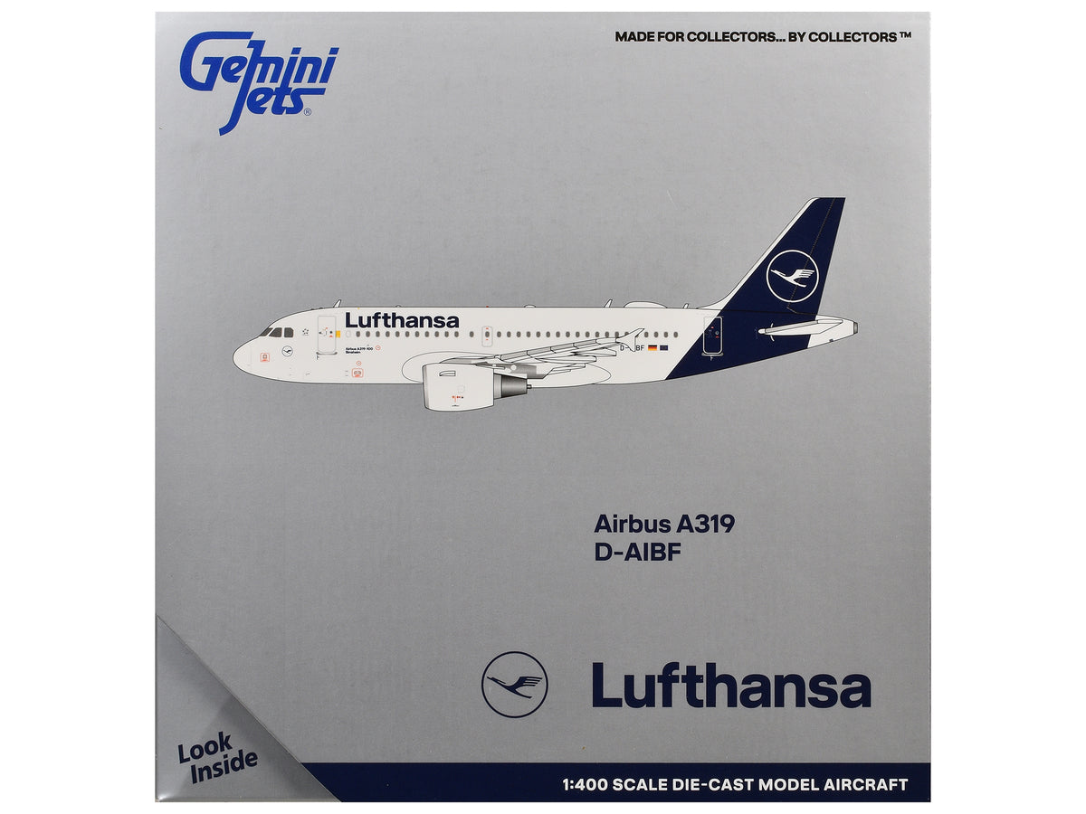 Airbus A319-100 Commercial Aircraft "Lufthansa" (D-AIBF) White with Dark Blue Tail 1/400 Diecast Model Airplane by GeminiJets - image 3