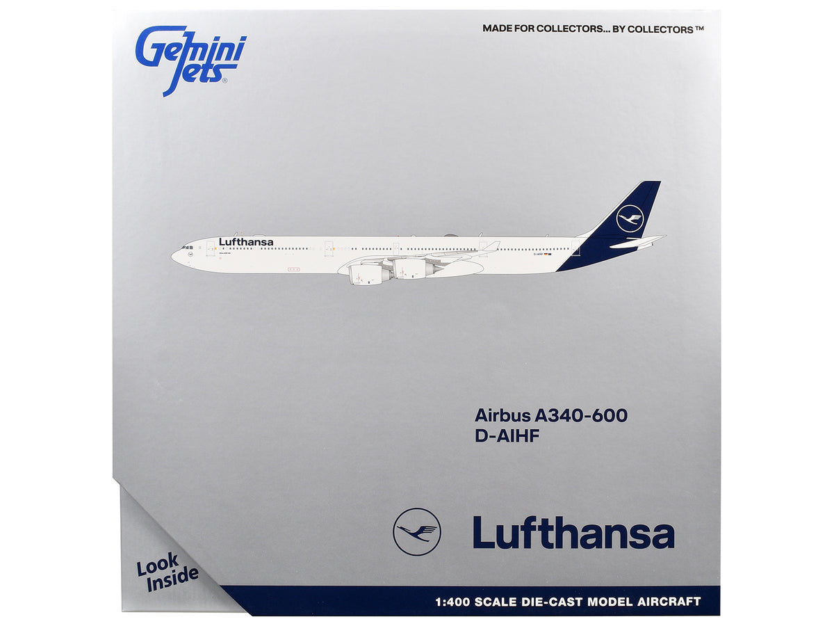Airbus A340-600 Commercial Aircraft "Lufthansa" (D-AIHF) White with Dark Blue Tail 1/400 Diecast Model Airplane by GeminiJets - image 3