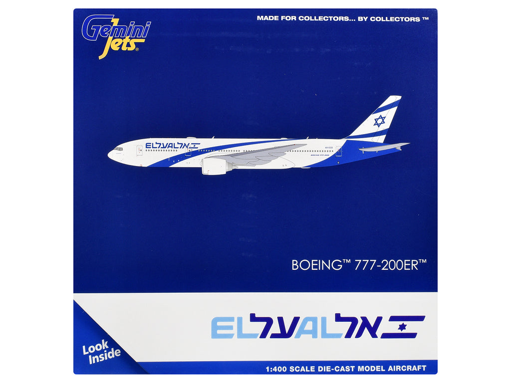 Boeing 777-200ER Commercial Aircraft "El Al Airlines" (4X-ECE) White with Blue Stripes 1/400 Diecast Model Airplane by GeminiJets - image 3