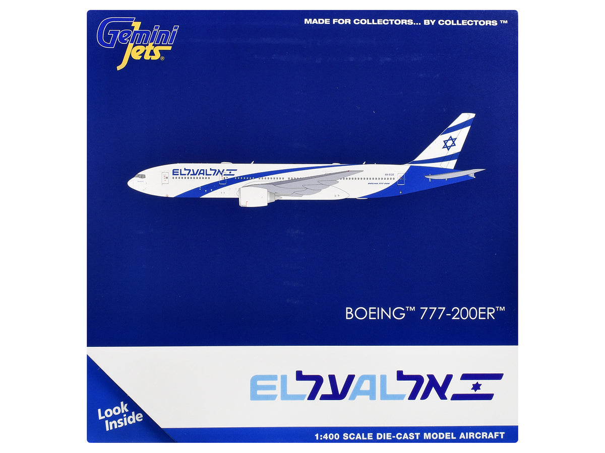 Boeing 777-200ER Commercial Aircraft "El Al Airlines" (4X-ECE) White with Blue Stripes 1/400 Diecast Model Airplane by GeminiJets - image 3