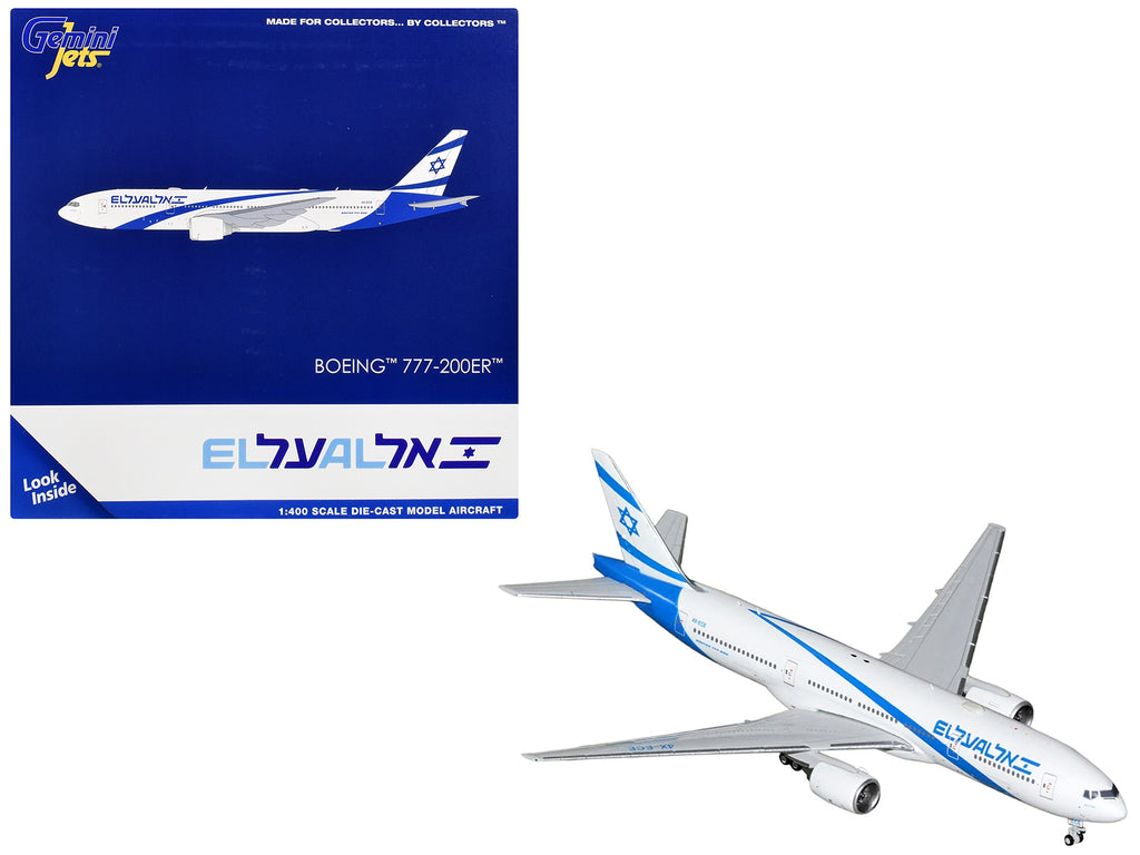 Boeing 777-200ER Commercial Aircraft "El Al Airlines" (4X-ECE) White with Blue Stripes 1/400 Diecast Model Airplane by GeminiJets