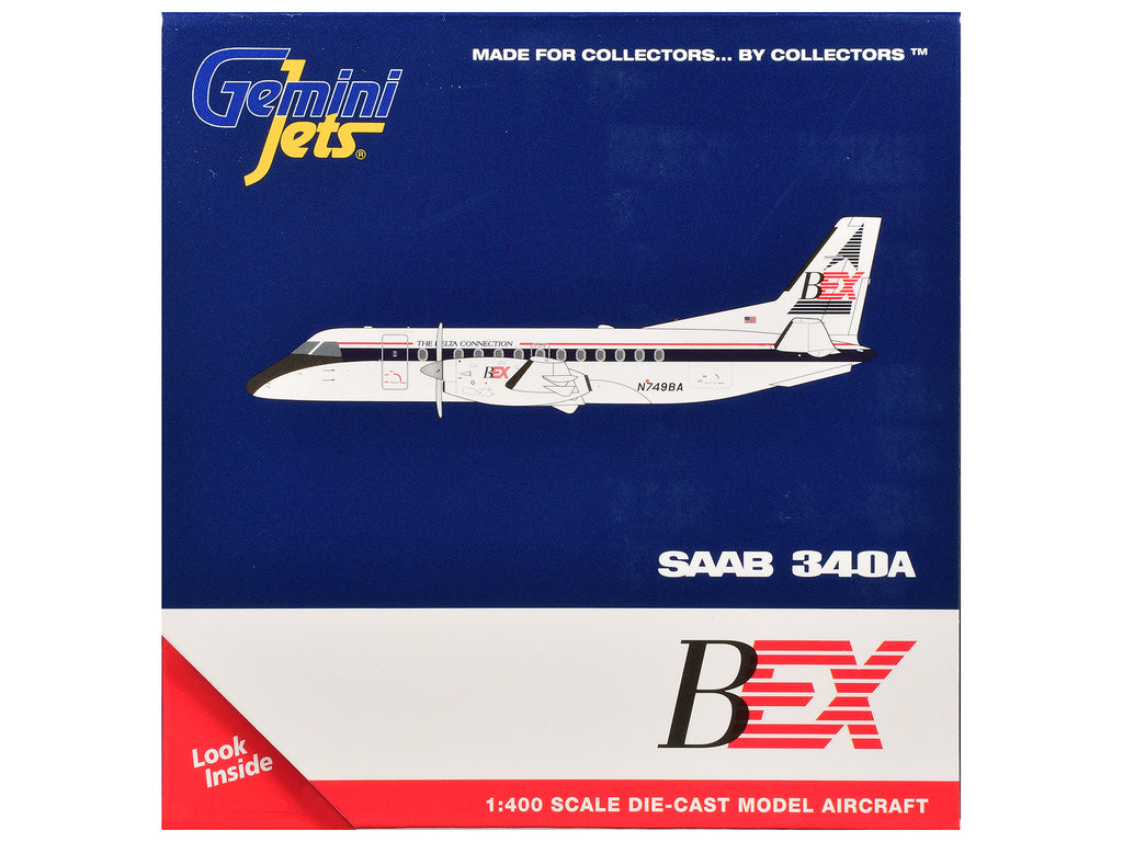 Saab 340A Commercial Aircraft "Business Express Airlines - The Delta Connection" (N749BA) White with Blue and Red Stripes 1/400 Diecast Model by GeminiJets - image 3