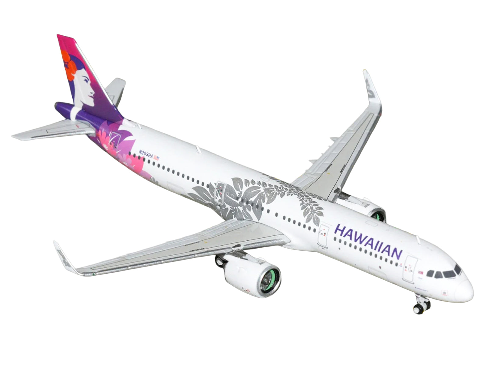 Airbus A321neo Commercial Aircraft "Hawaiian Airlines" (N209HA) White with Purple Tail Graphics 1/400 Diecast Model Airplane by GeminiJets - image 2
