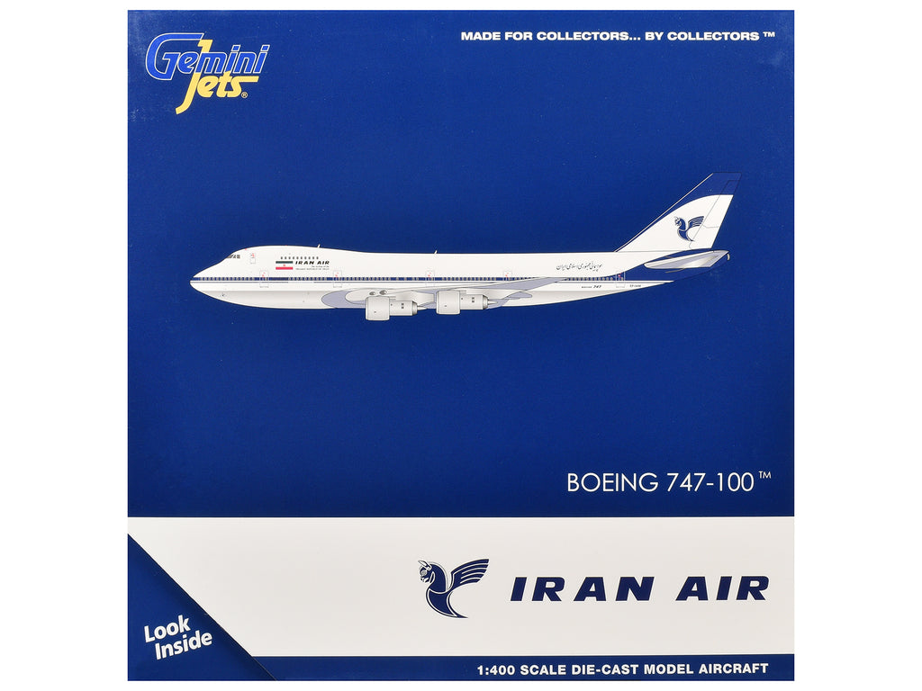 Boeing 747-100 Commercial Aircraft "Iran Air" (EP-IAM) White with Blue Stripes 1/400 Diecast Model by GeminiJets - image 3