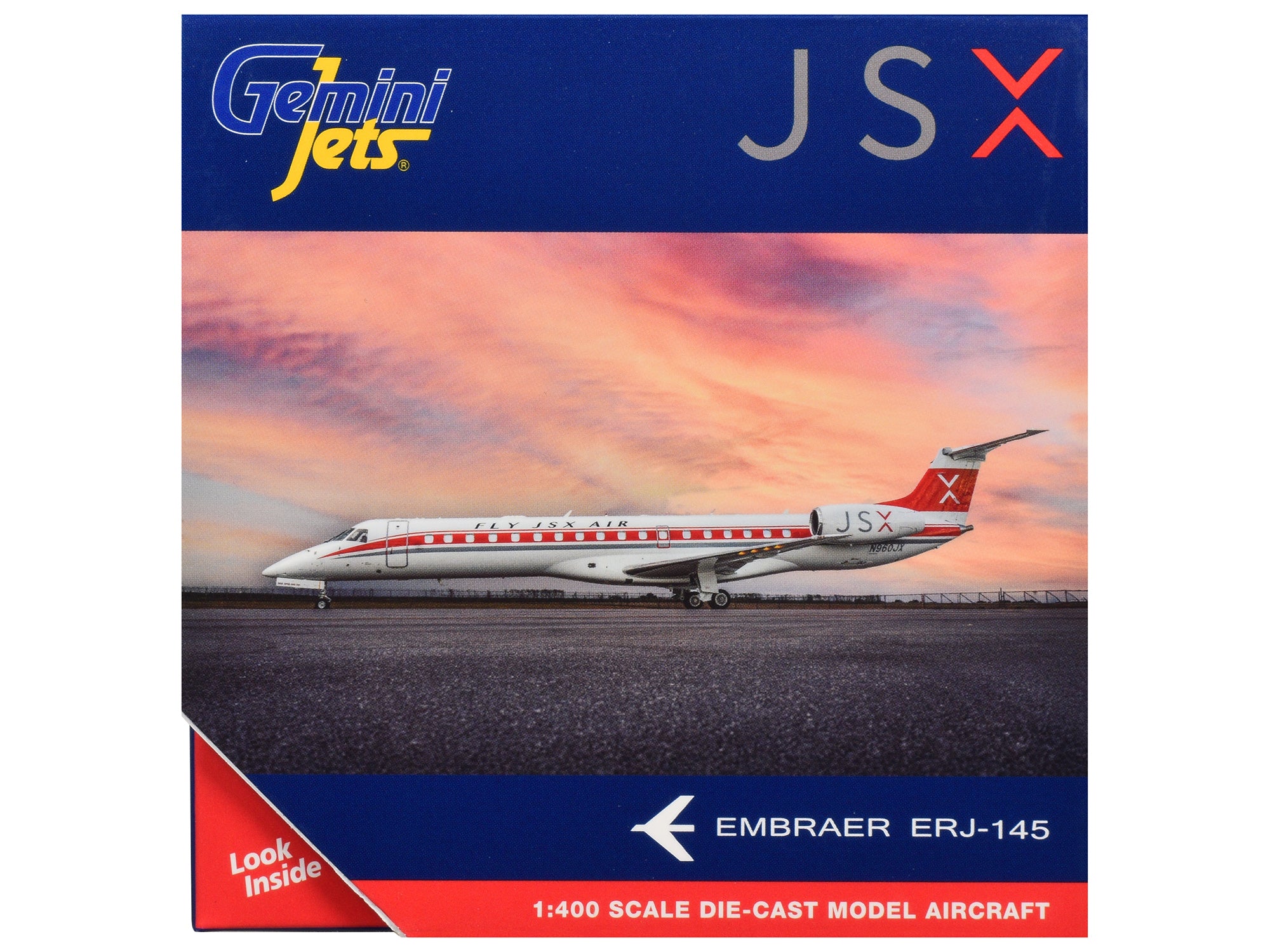Embraer ERJ-145 Commercial Aircraft "JSX" (N960JX) White with Red Stripes and Tail 1/400 Diecast Model Airplane by GeminiJets - image 3