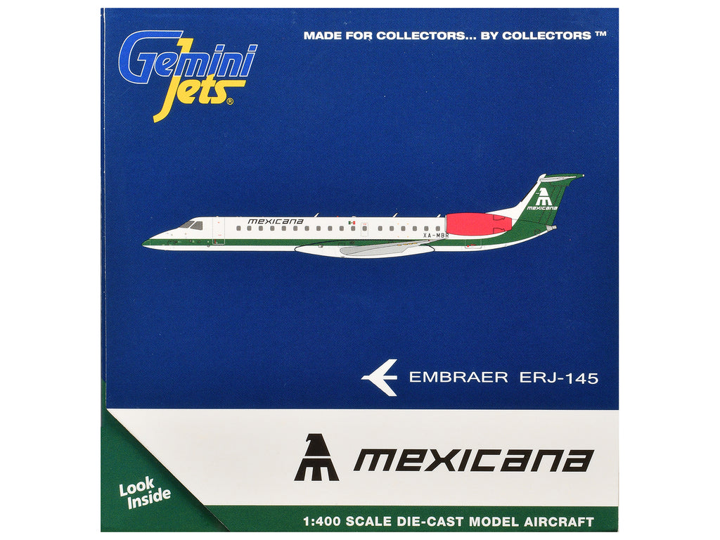Embraer ERJ-145 Commercial Aircraft "Mexicana de Aviacion" (XA-MBR) White with Green Stripes 1/400 Diecast Model by GeminiJets - image 3