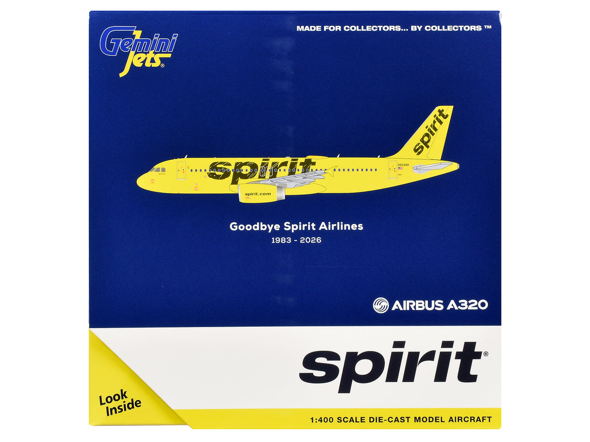 Airbus A320 Commercial Aircraft "Spirit Airlines" (N604NK) Yellow 1/400 Diecast Model Airplane by GeminiJets - image 3