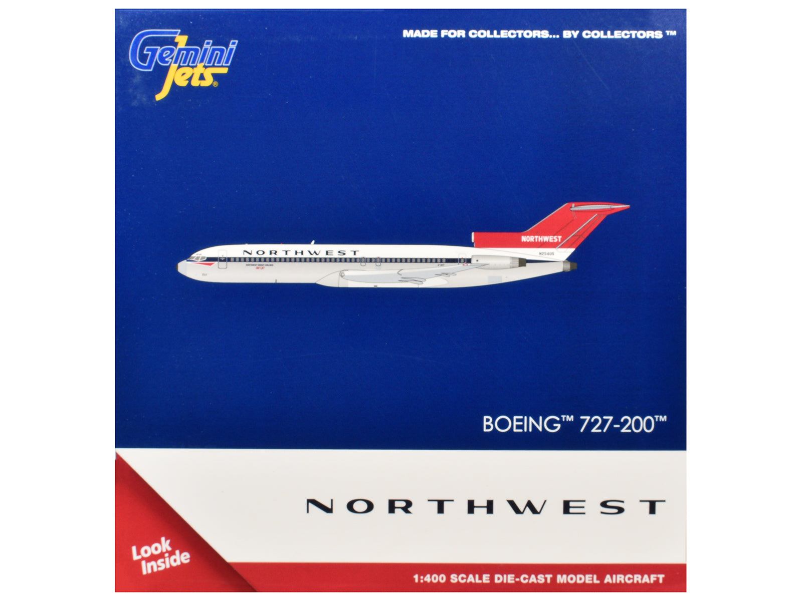 Boeing 727-200 Commercial Aircraft "Northwest Airlines" (N254US) White with Blue Stripes and Red Tail 1/400 Diecast Model by GeminiJets - image 3