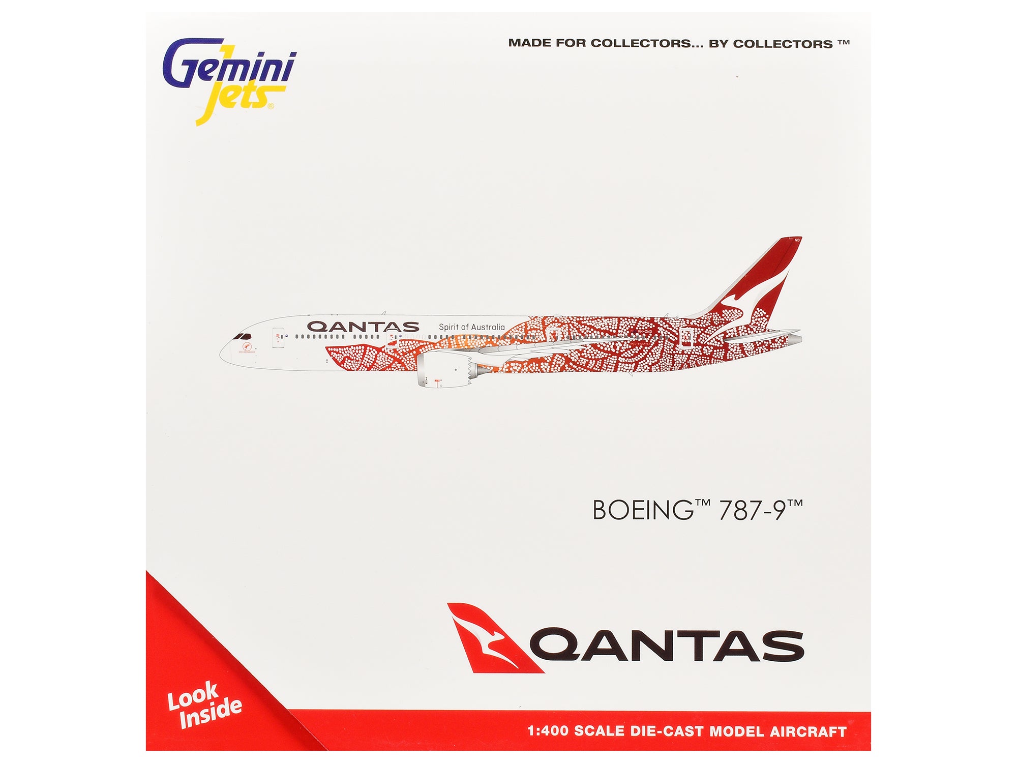 Boeing 787-9 Commercial Aircraft "Qantas - Yam Dreaming" (VH-ZND) White with Red Graphics 1/400 Diecast Model Airplane by GeminiJets - image 3