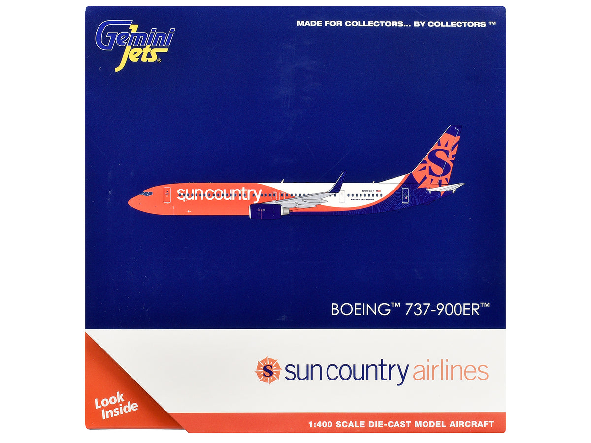 Boeing 737-900ER Commercial Aircraft "Sun Country Airlines" (N904SY) Orange and White with Blue and Orange Tail 1/400 Diecast Model Airplane by GeminiJets - image 3
