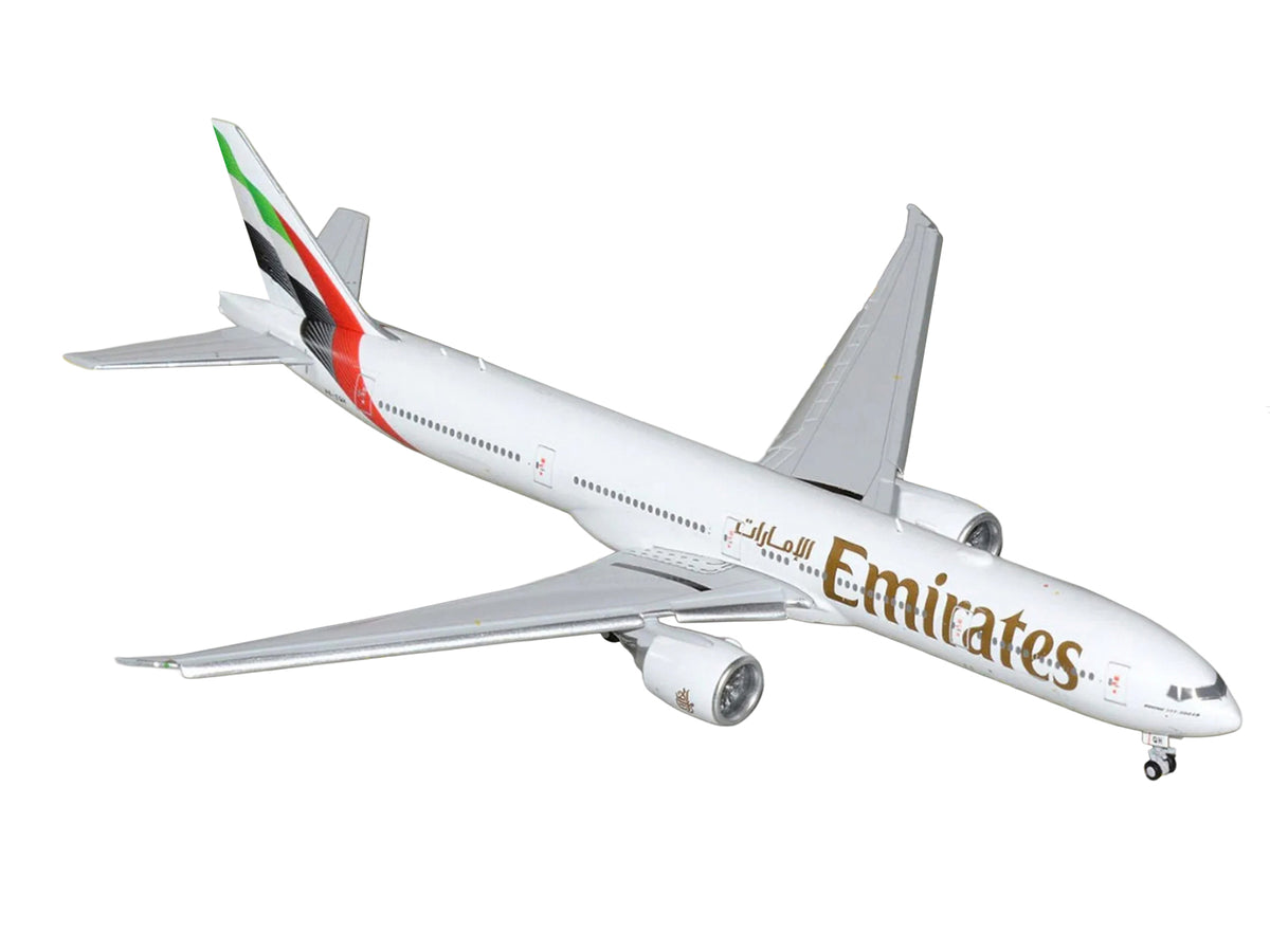 Boeing 777-300ER Commercial Aircraft with Flaps Down "Emirates Airlines" (A6-EQH) White with Striped Tail 1/400 Diecast Model by GeminiJets - image 2