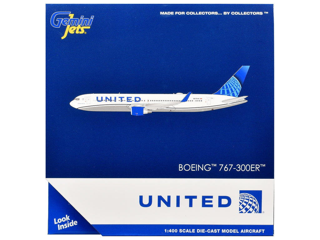 Boeing 767-300ER Commercial Aircraft "United Airlines" (N670UA) White with Blue Tail 1/400 Diecast Model Airplane by GeminiJets - image 3