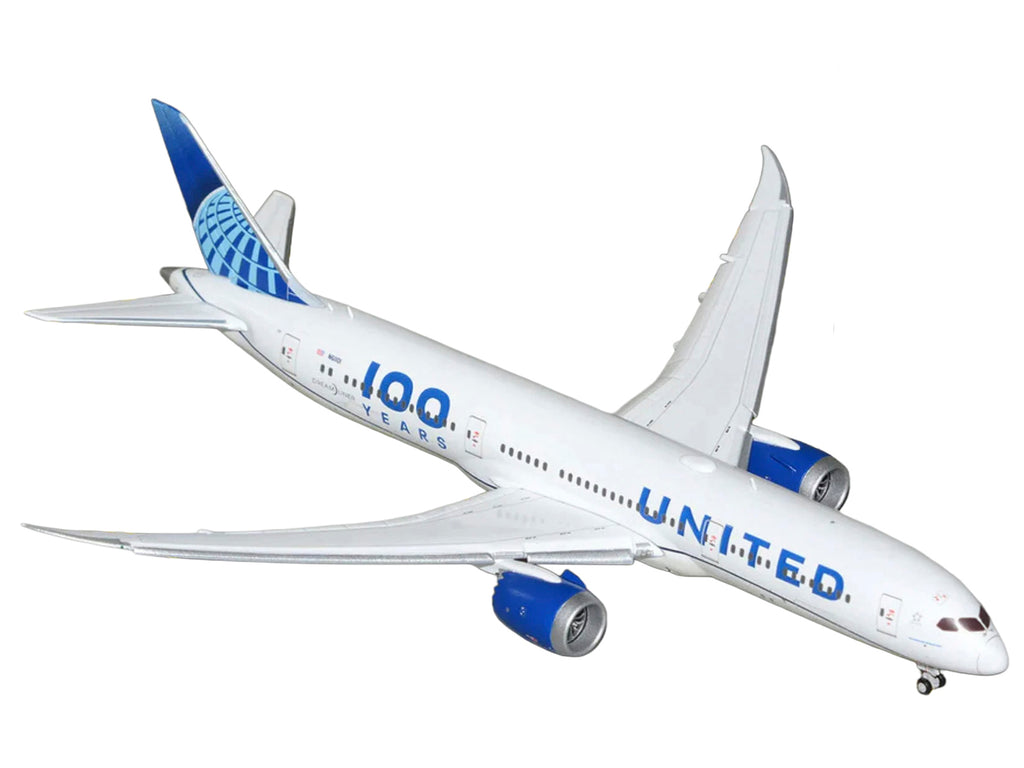 Boeing 787-9 Commercial Aircraft with Flaps Down "United Airlines 100 Years" (N61101) White with Graphics and Blue Tail 1/400 Diecast Model by GeminiJets - image 2