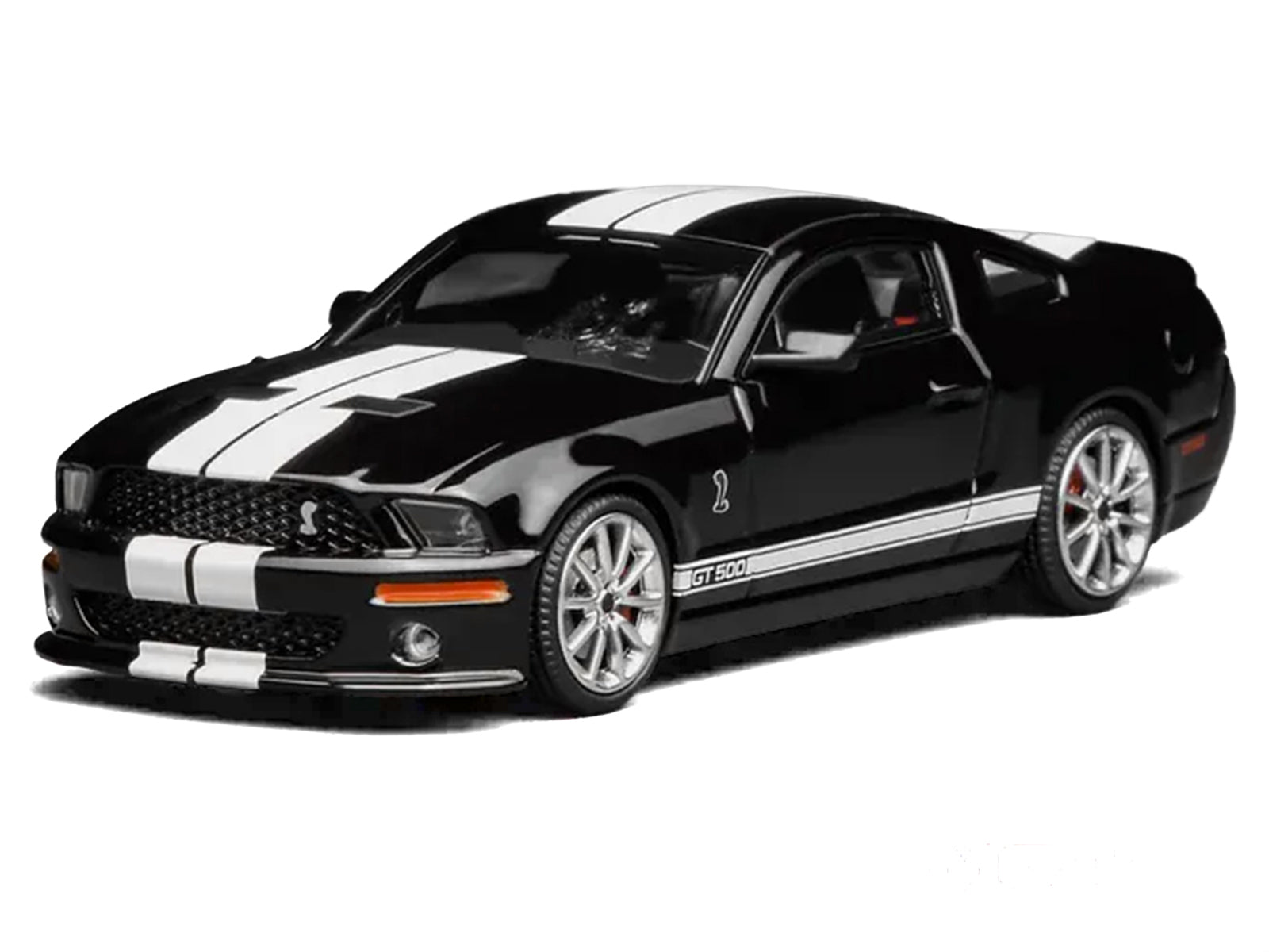2007 Ford Mustang Shelby GT500 Ebony Black with White Stripes 1/64 Diecast Model Car by MotorHelix & Greenlight - image 2