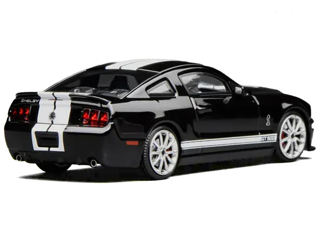 2007 Ford Mustang Shelby GT500 Ebony Black with White Stripes 1/64 Diecast Model Car by MotorHelix & Greenlight - image 3