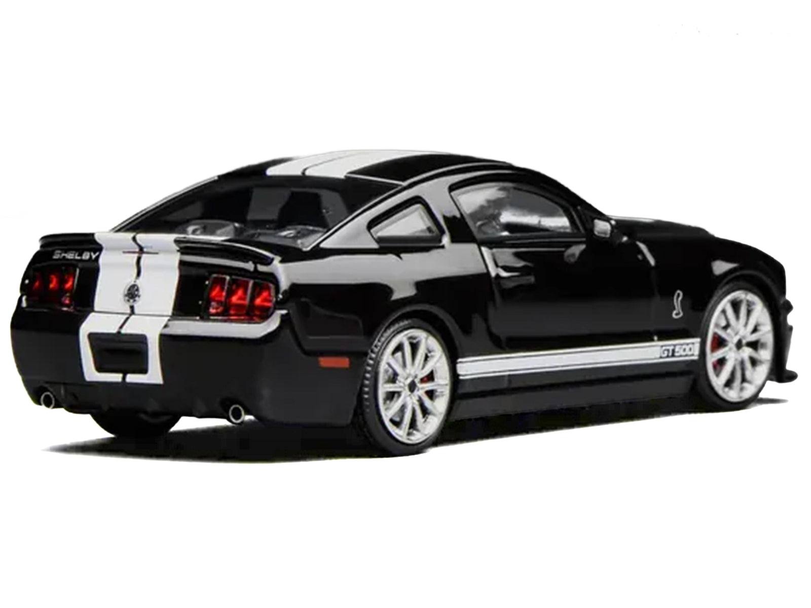 2007 Ford Mustang Shelby GT500 Ebony Black with White Stripes 1/64 Diecast Model Car by MotorHelix & Greenlight - image 3