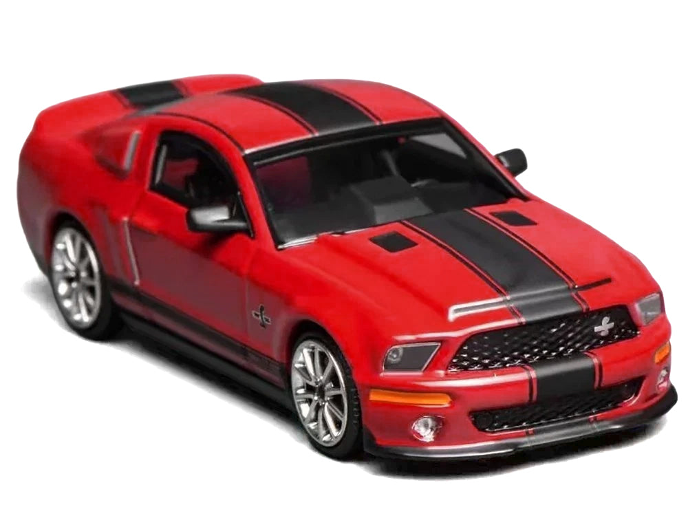 2007 Ford Mustang Shelby GT500 Super Snake Torch Red with Matt Black Stripes 1/64 Diecast Model Car by MotorHelix & Greenlight - image 4