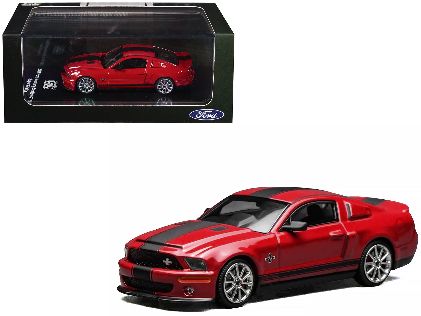 2007 Ford Mustang Shelby GT500 Super Snake Torch Red with Matt Black Stripes 1/64 Diecast Model Car by MotorHelix & Greenlight