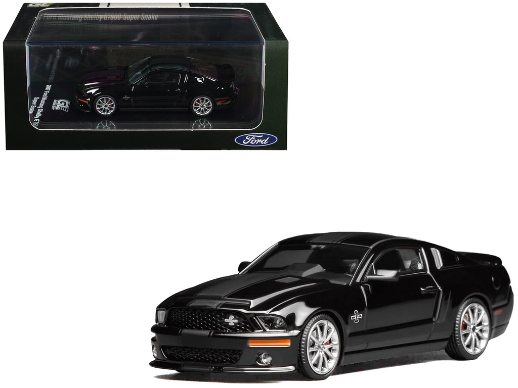 2007 Ford Mustang Shelby GT500 Super Snake Ebony Black with Matt Black Stripes 1/64 Diecast Model Car by MotorHelix & Greenlight