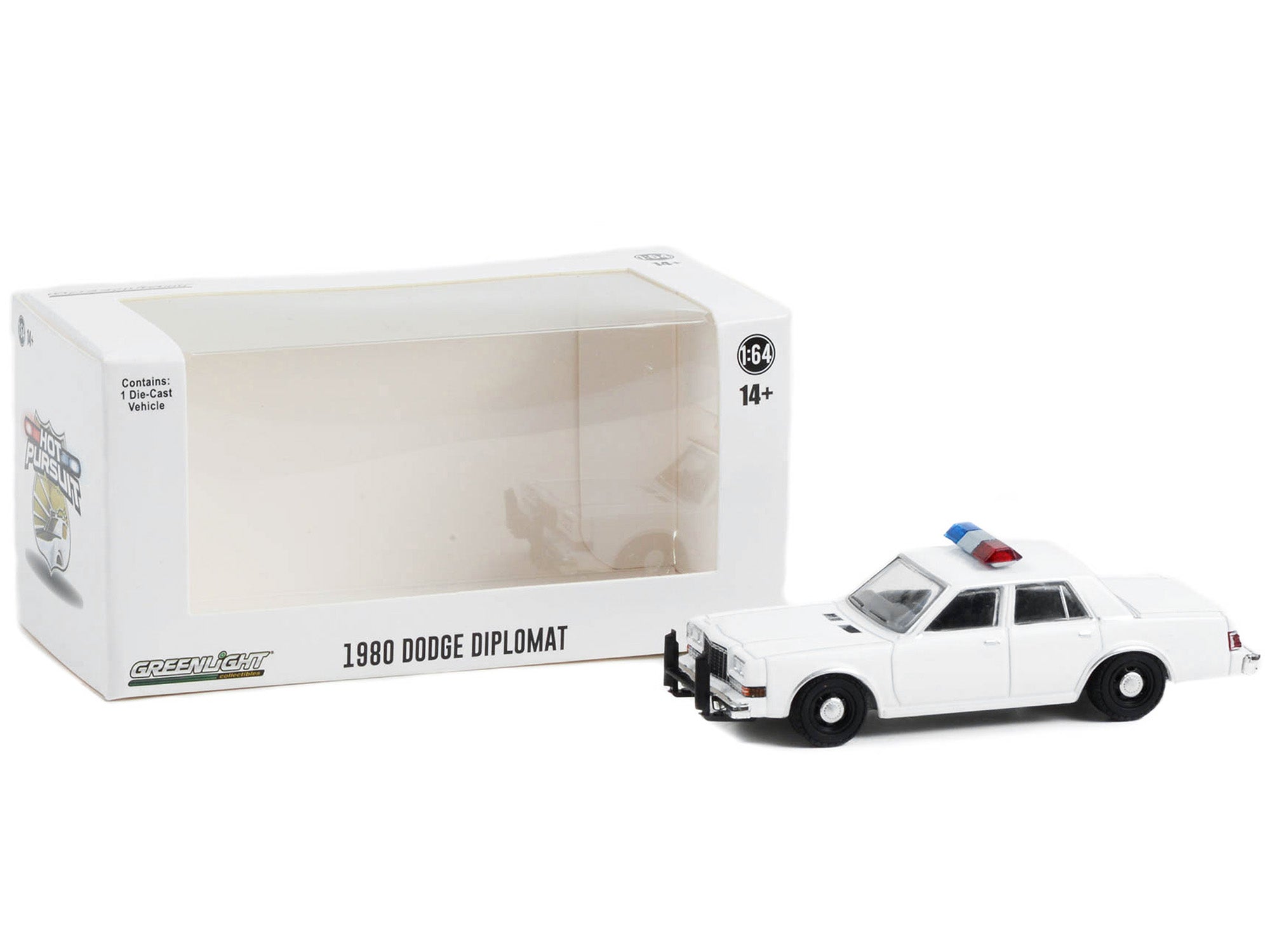 1980-1989 Dodge Diplomat Police Unmarked White with Light Bar "Hot Pursuit" "Hobby Exclusive" Series 1/64 Diecast Model Car by Greenlight - image 2