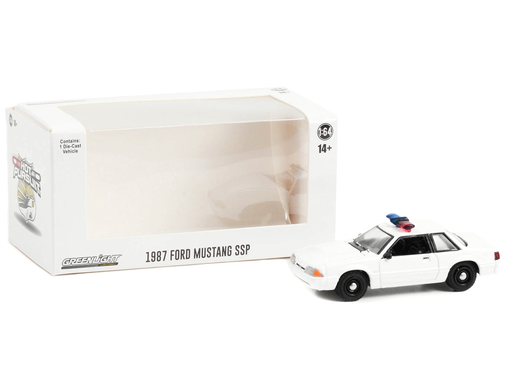 1987-1993 Ford Mustang SSP White Police Car with Light Bar "Hot Pursuit" "Hobby Exclusive" Series 1/64 Diecast Model Car by Greenlight - image 2