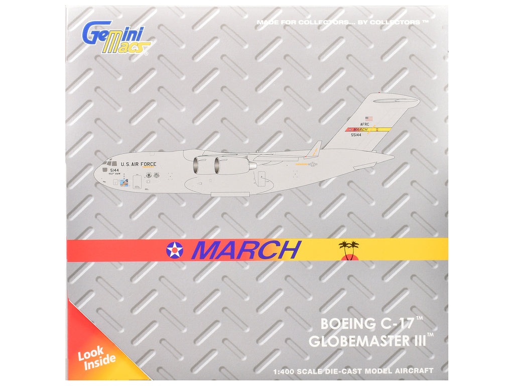 McDonnell Douglas C-17 Globemaster III Transport Aircraft "452nd AMW March ARB" United States Air Force "Gemini Macs" Series 1/400 Diecast Model Airplane by GeminiJets - image 3