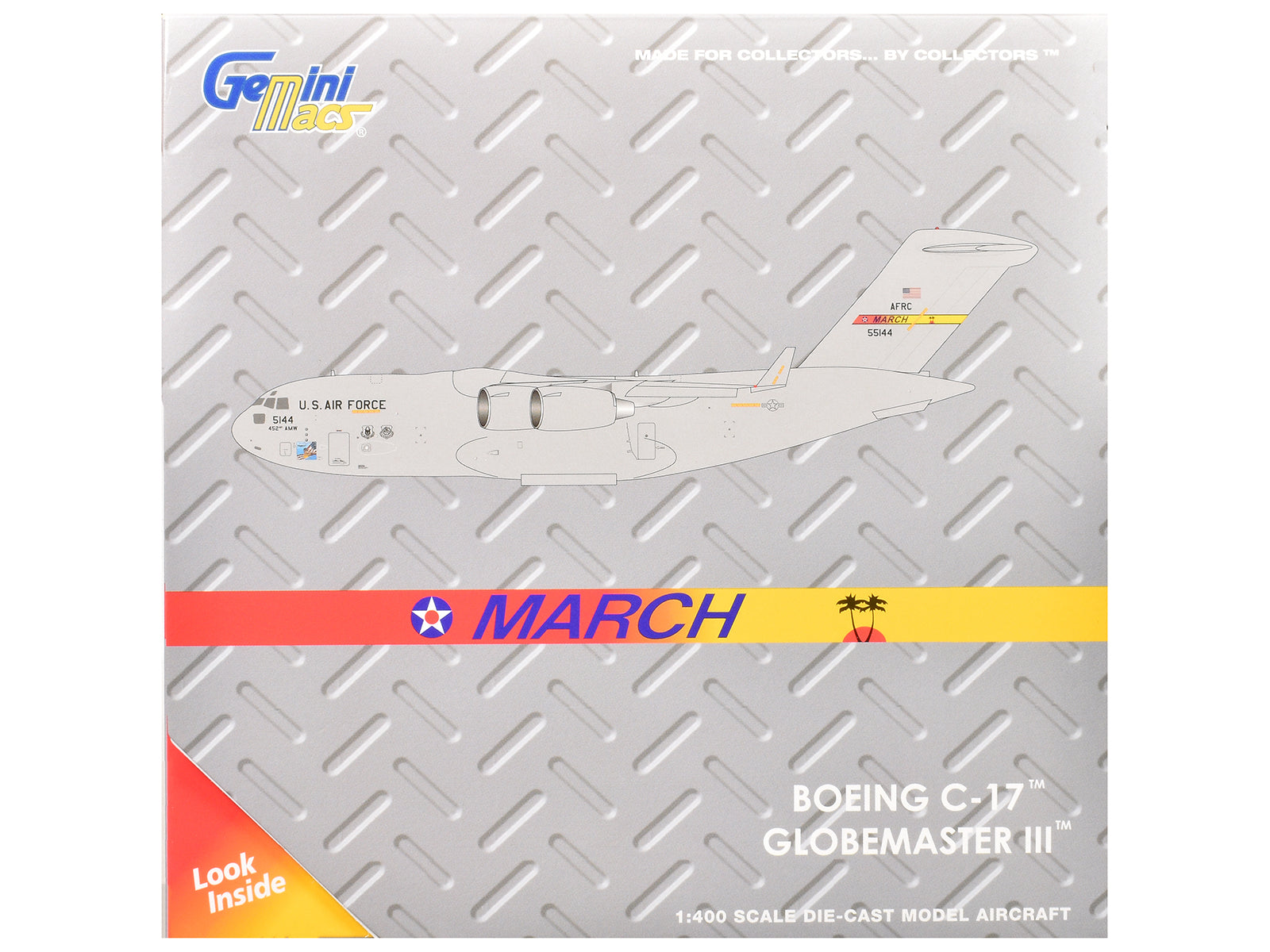 McDonnell Douglas C-17 Globemaster III Transport Aircraft "452nd AMW March ARB" United States Air Force "Gemini Macs" Series 1/400 Diecast Model Airplane by GeminiJets - image 3
